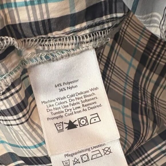 Eddie Bauer Cream & Black Plaid Short Sleeve Button Down Shirt Size Medium - Picture 6 of 6